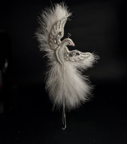 Handmade Feather Peacock Brooch -  White