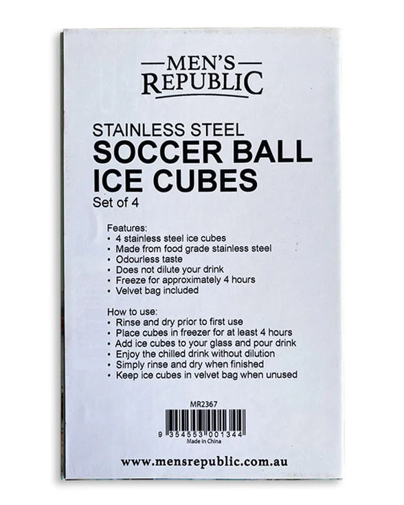 Men's Republic stainless steel soccer ball ice cubes packaging on a white background