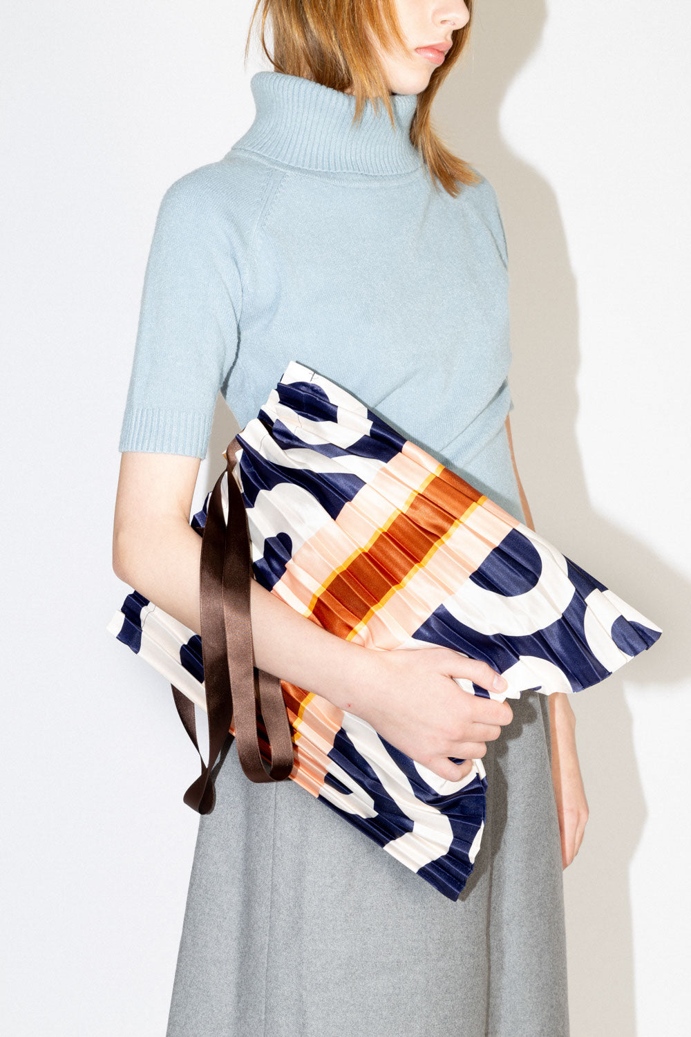 Multitudes Satin Pleated Conca Blue Tote Bag