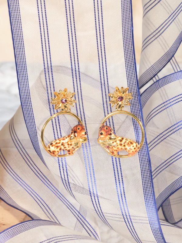 Dachshund And Flower Hoop Earrings