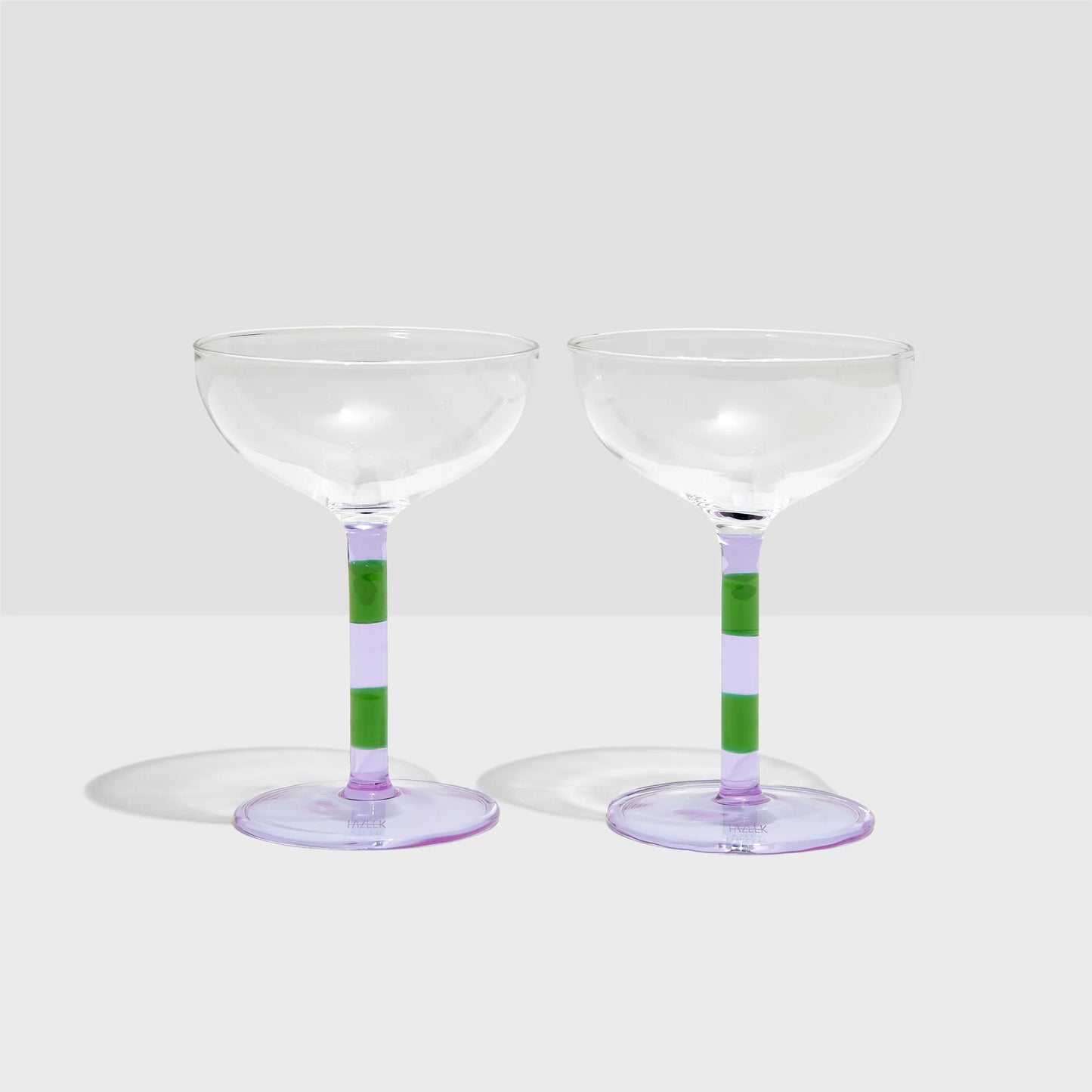 TWO x STRIPED COUPE GLASSES - LILAC + GREEN