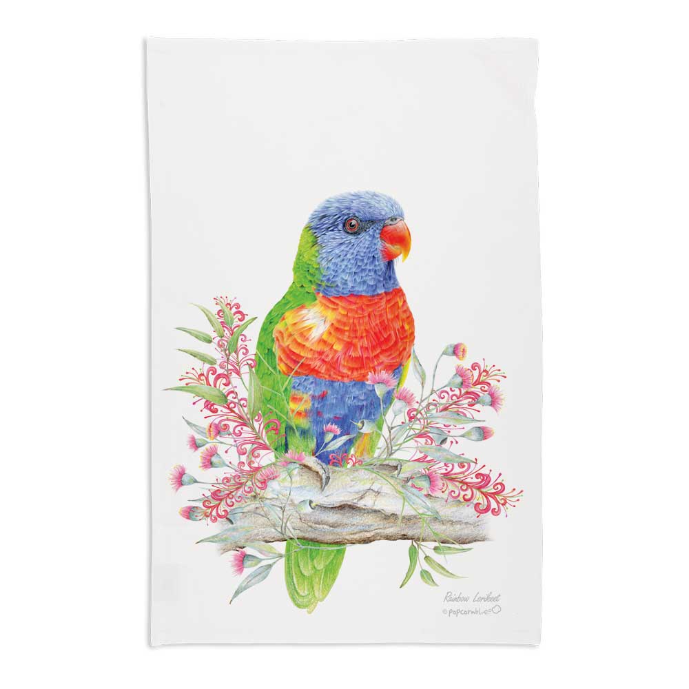Rainbow lorikeet tea towel