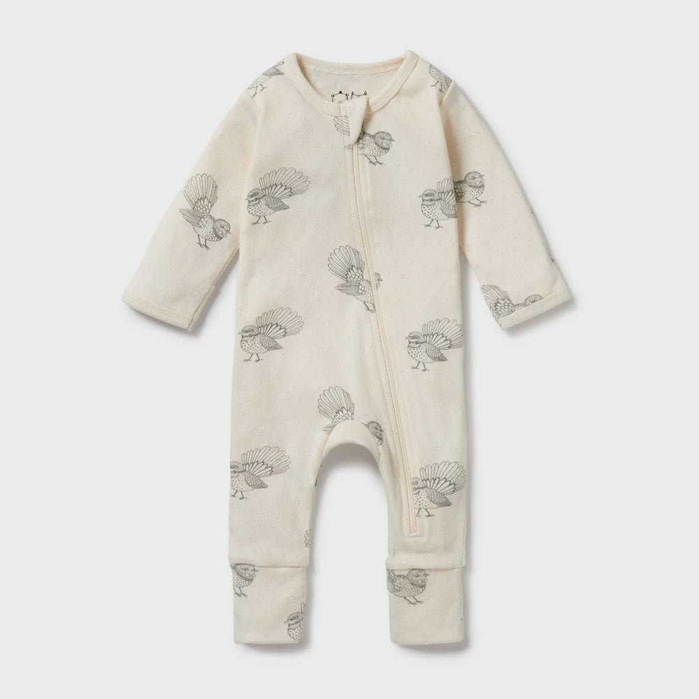 Little Fantail Organic Pointelle Zipsuit with Feet