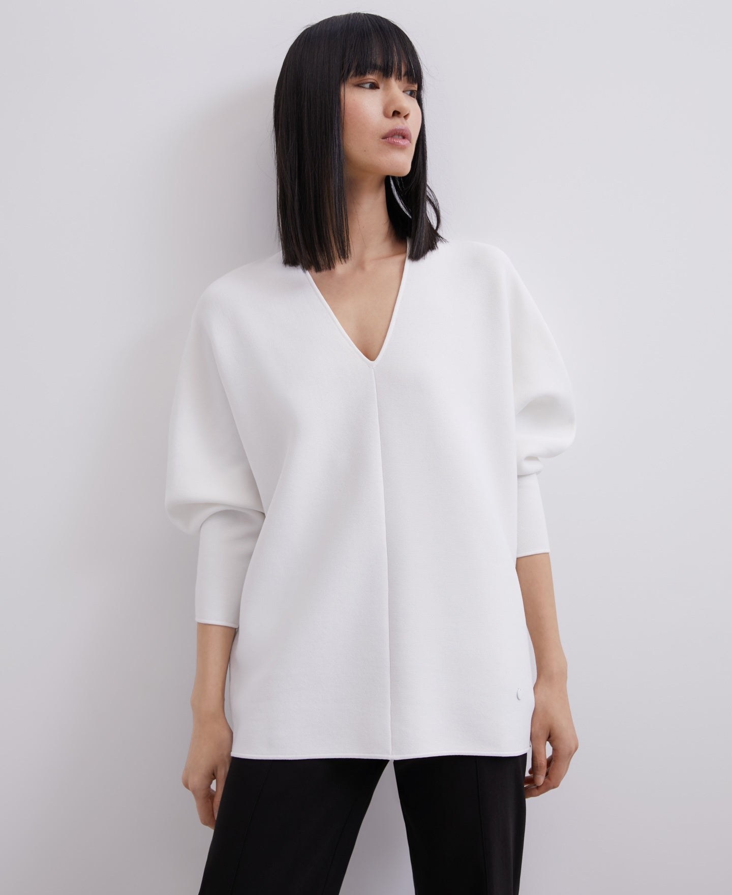 Ecru Knit Sweatshirt With V-Neckline
