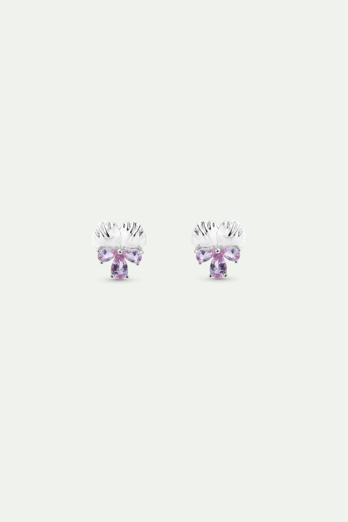 Silver Earrings With Pansy and Pink Stones | AYNF1021