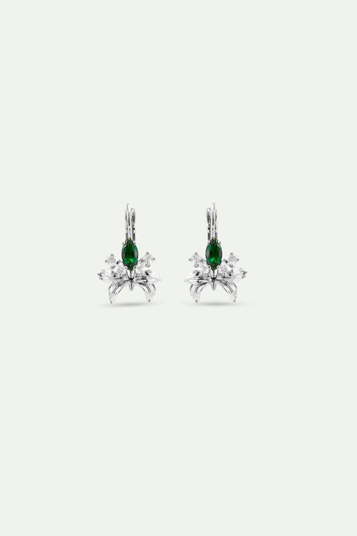 Silver Earrings With Orchids, White and Green Stones | AYNF1061 - Les Nereides