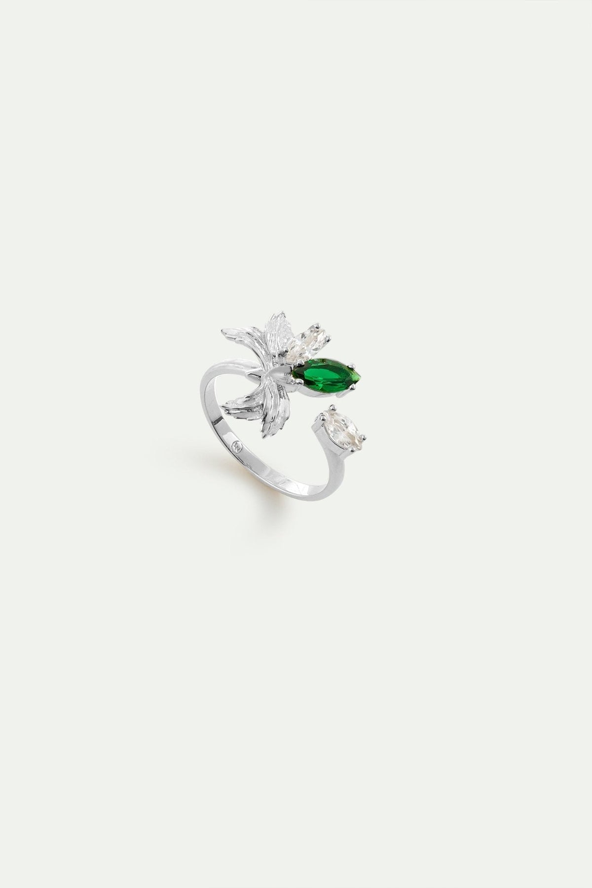 Silver Adjustable Ring With Orchid, Green and White Stones | AYNF6061 - Les Nereides