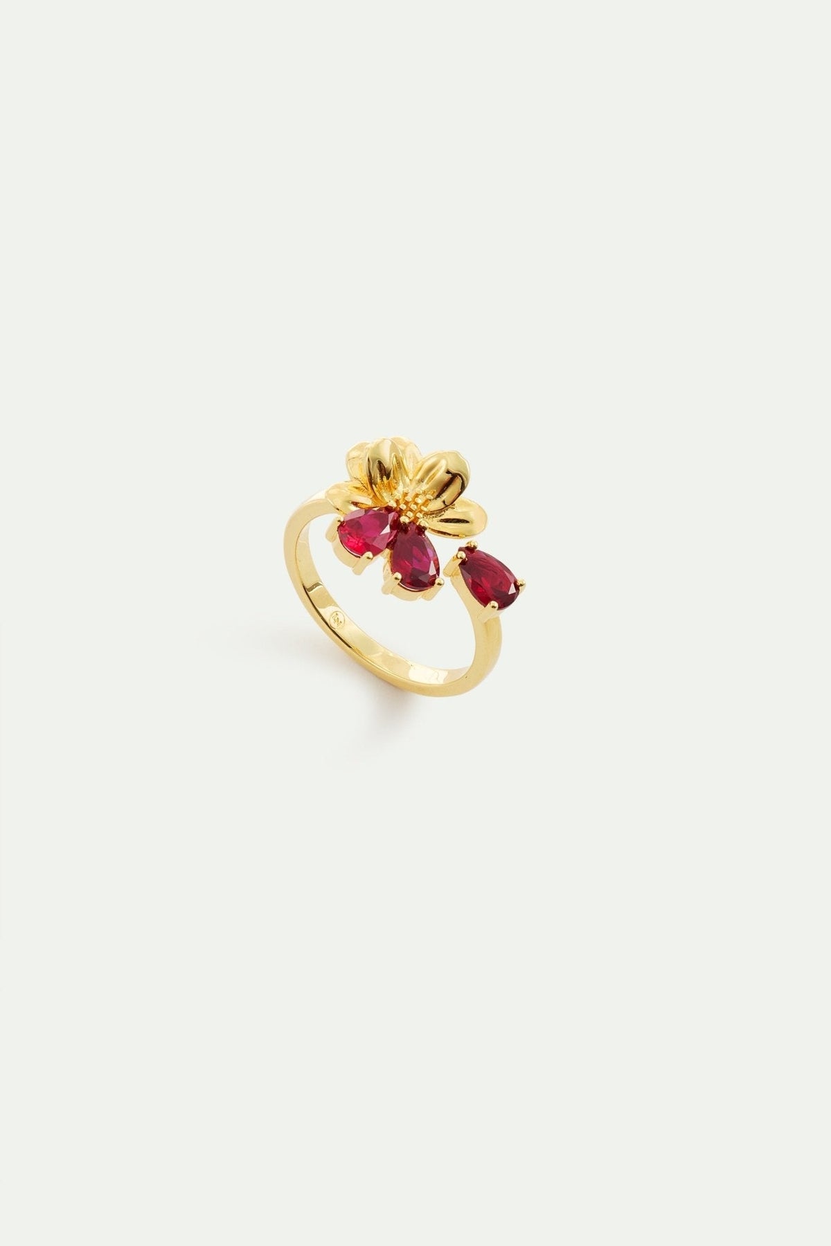 Gold Adjustable Ring With Cosmos and Red Stones | AYNF6071 - Les Nereides