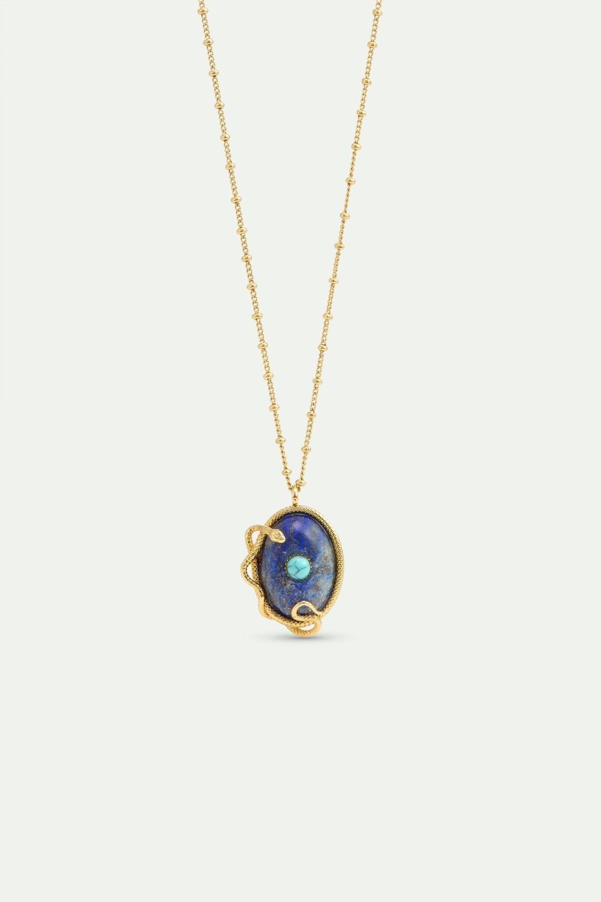 Lapis Lazuli, Turquoise and Gold Snake Pendant Necklace | AYVA3061 - Les Nereides
