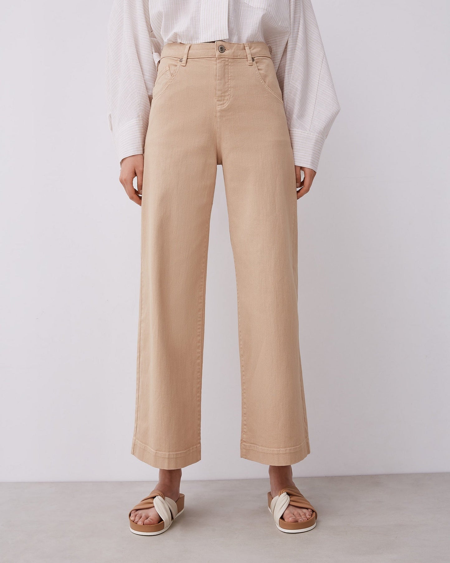 Camel Elastic Cotton Denim Trousers