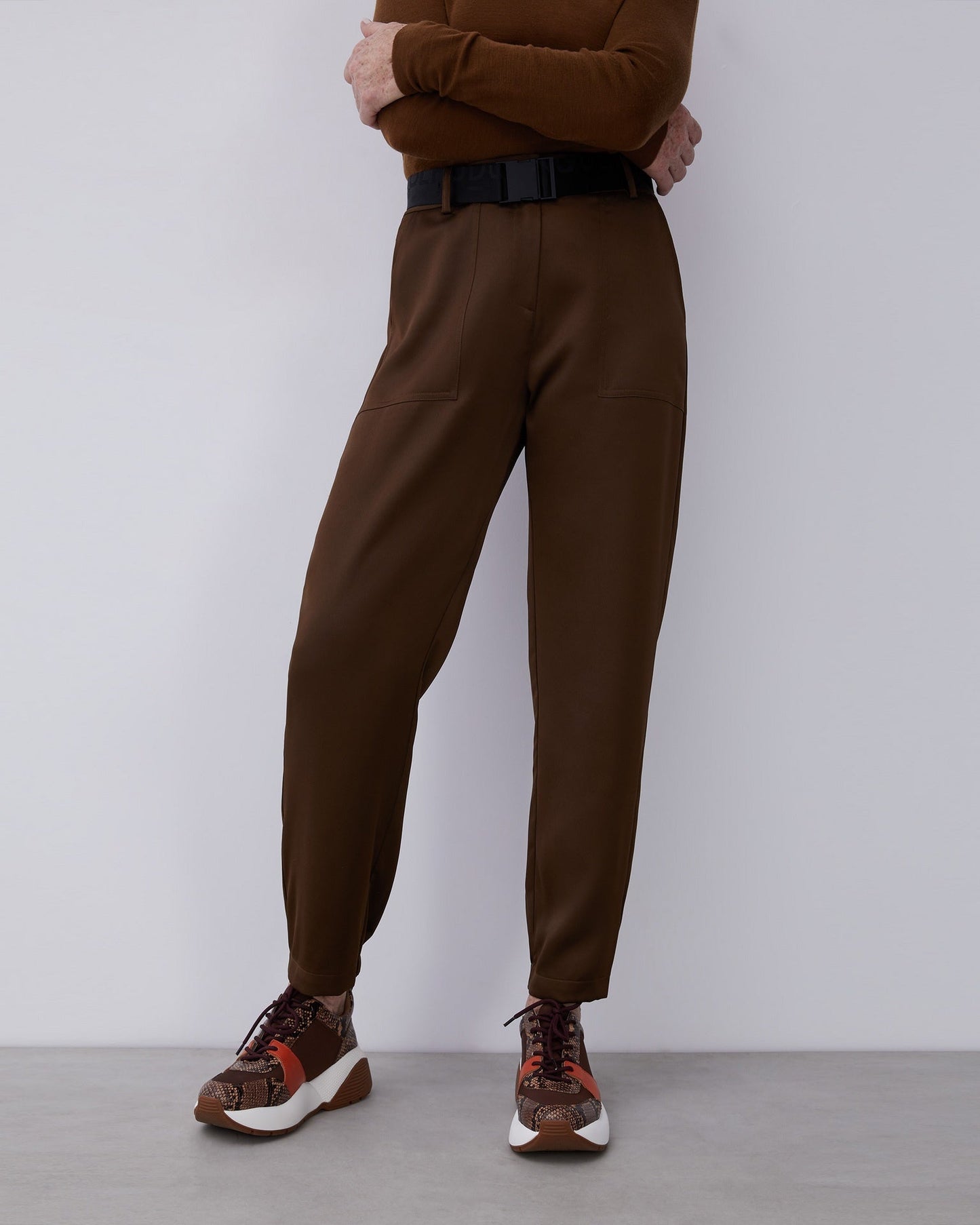 Dark Green Cargo Style Trousers With Elastic Ankle