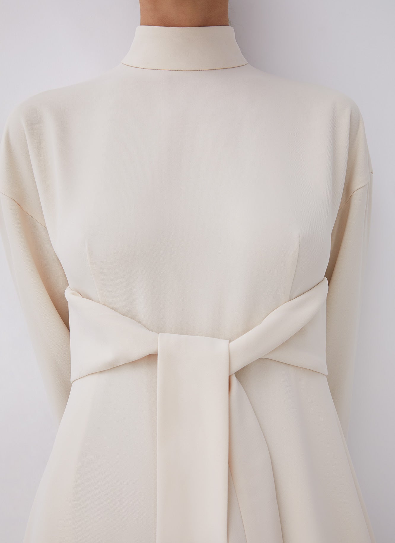 Women Dress | Beige Long Sleeve Dress With Central Strip by Spanish designer Adolfo Dominguez