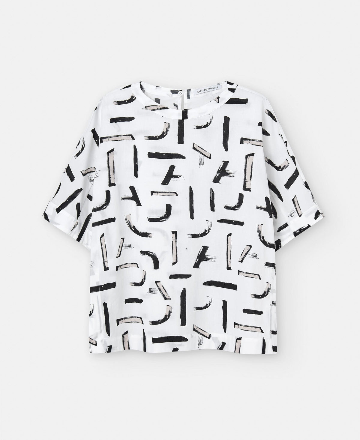 Women Shirt | Black And White Printed Shirt With Crew Neck by Spanish designer Adolfo Dominguez