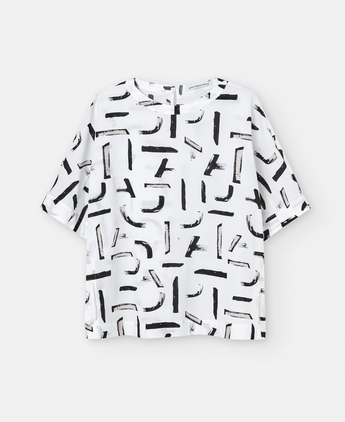 Women Shirt | Black And White Printed Shirt With Crew Neck by Spanish designer Adolfo Dominguez