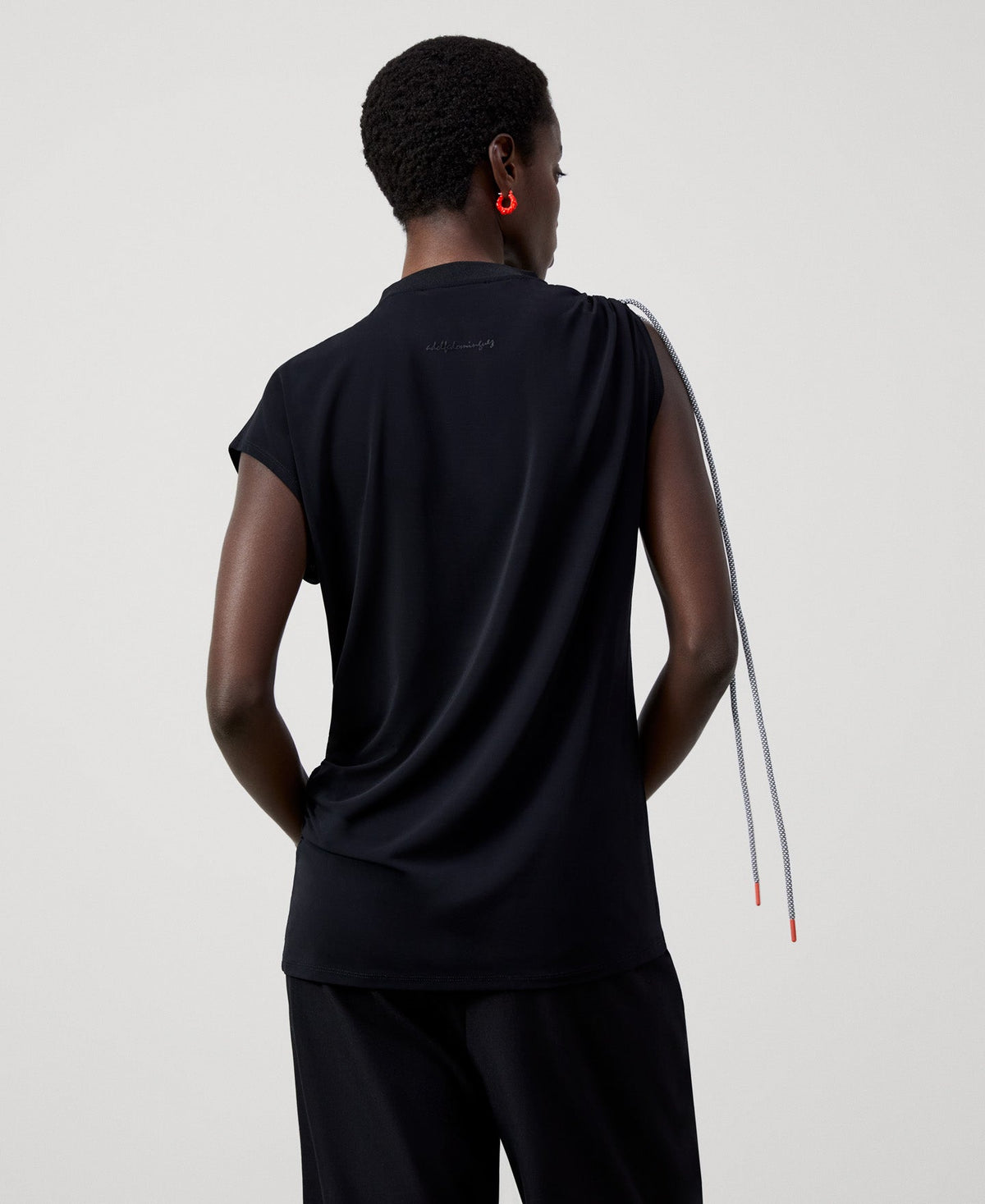 Women T-Shirt (Short Sleeve) | Black Asymmetrical Blouse In Elastic Viscose by Spanish designer Adolfo Dominguez