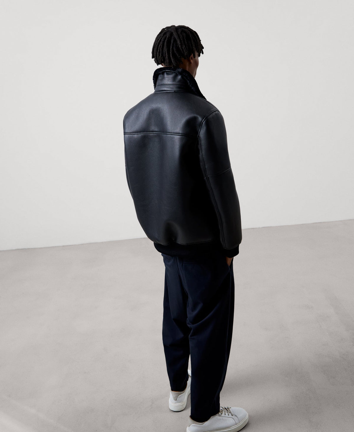 Men Ecoleather | Black Aviator Jacket With Patch Pockets by Spanish designer Adolfo Dominguez