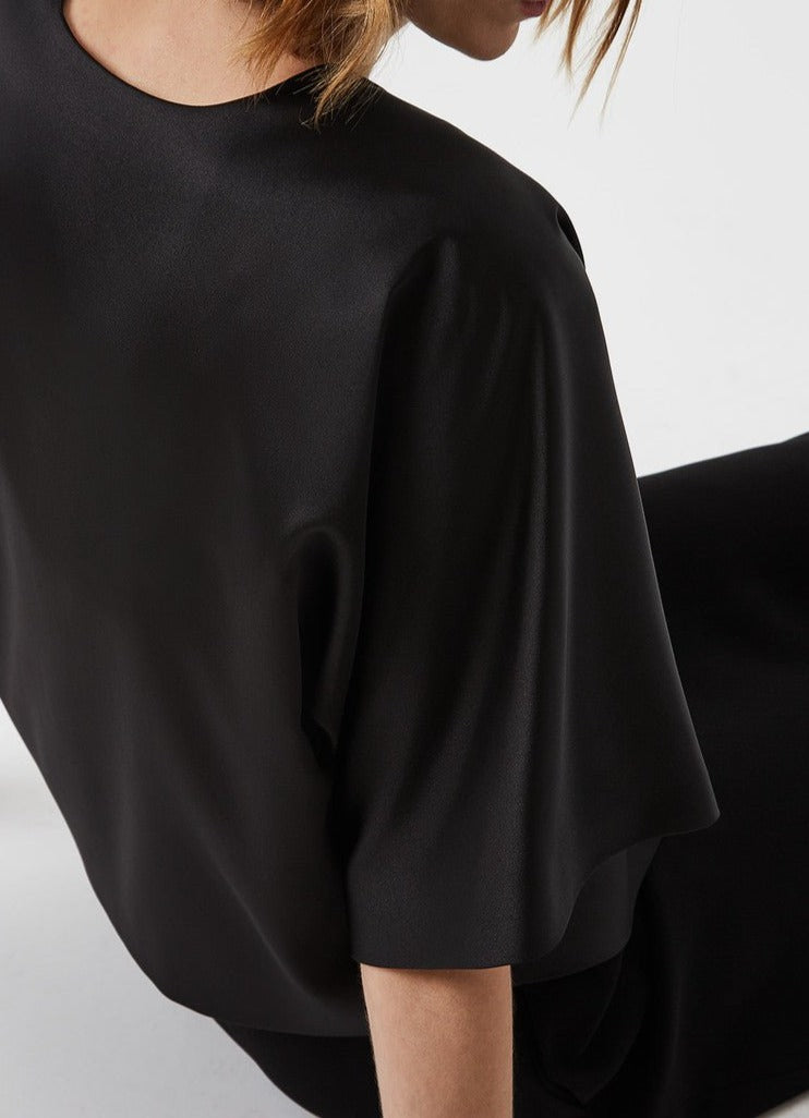 Women Knit Accesories | Black Cocktail Jacket In Satin Fabric by Spanish designer Adolfo Dominguez