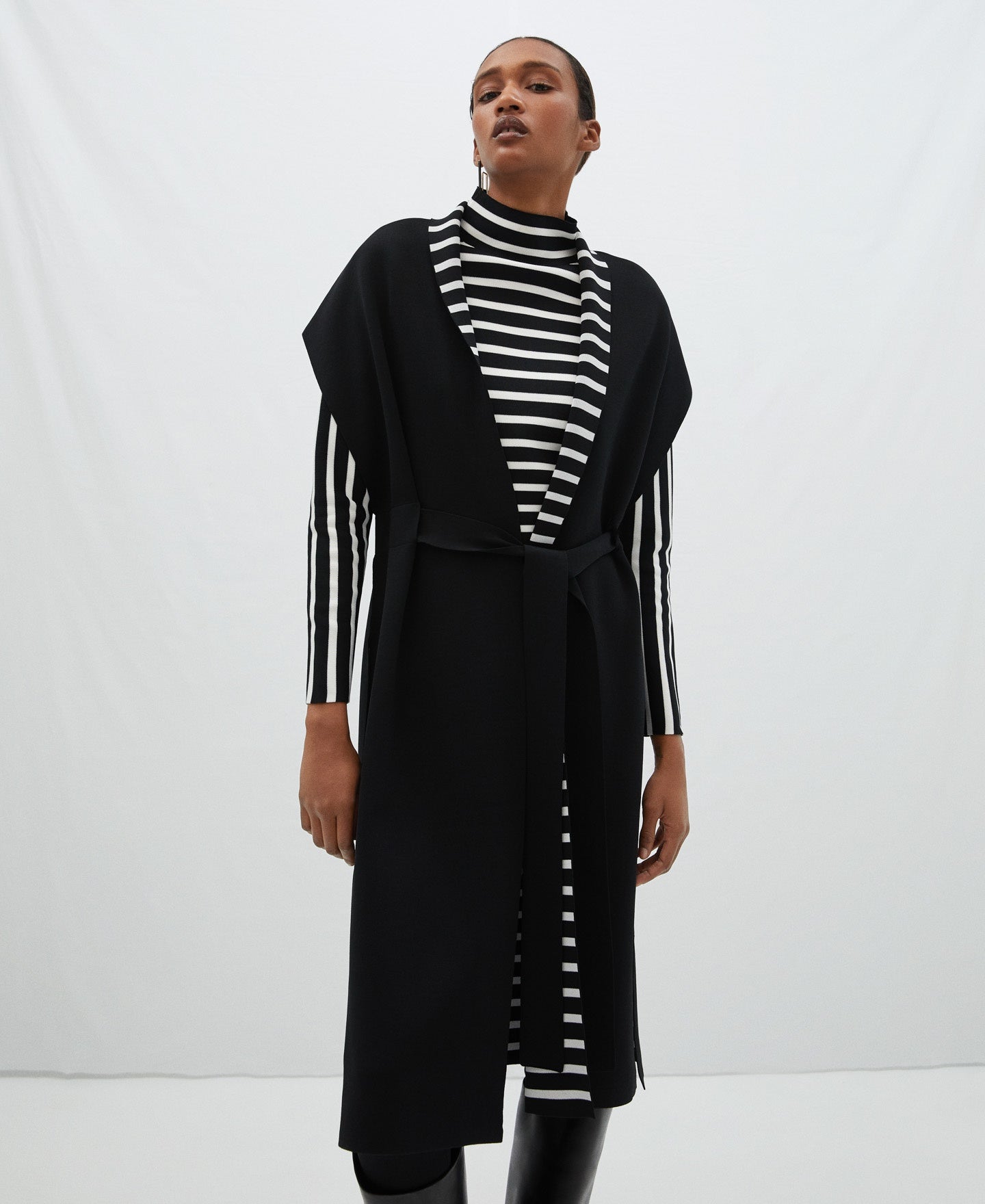 Women Knit Accesories | Black Double Front Viscose Cape by Spanish designer Adolfo Dominguez