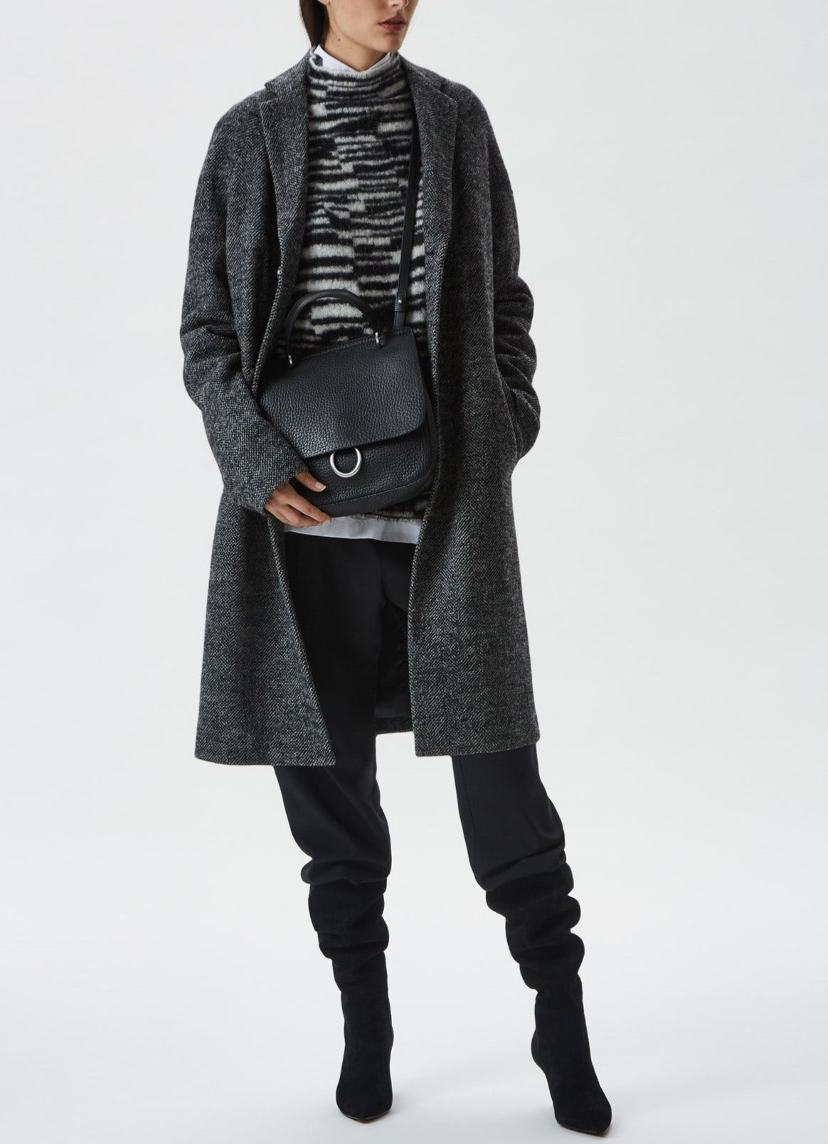 Women Leather Bag | Black Granulated Leather Crossbody by Spanish designer Adolfo Dominguez