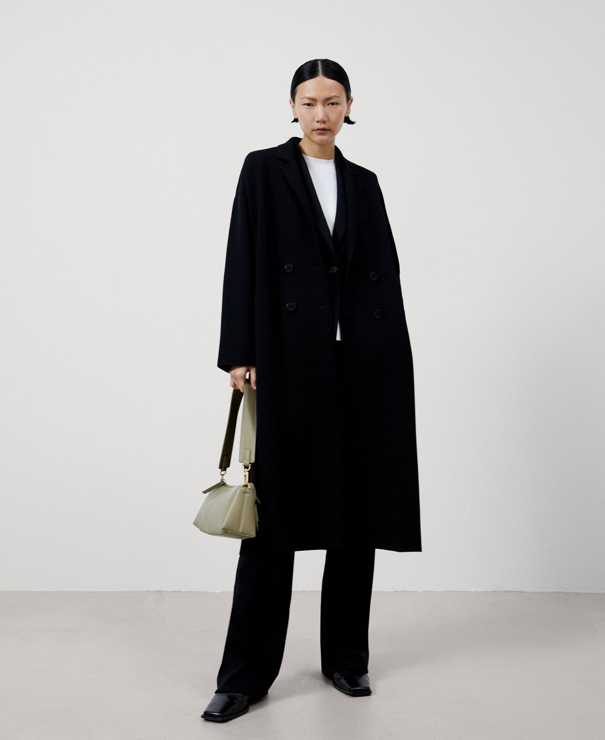 Women Coat | Black Lapel Knitted Coat by Spanish designer Adolfo Dominguez