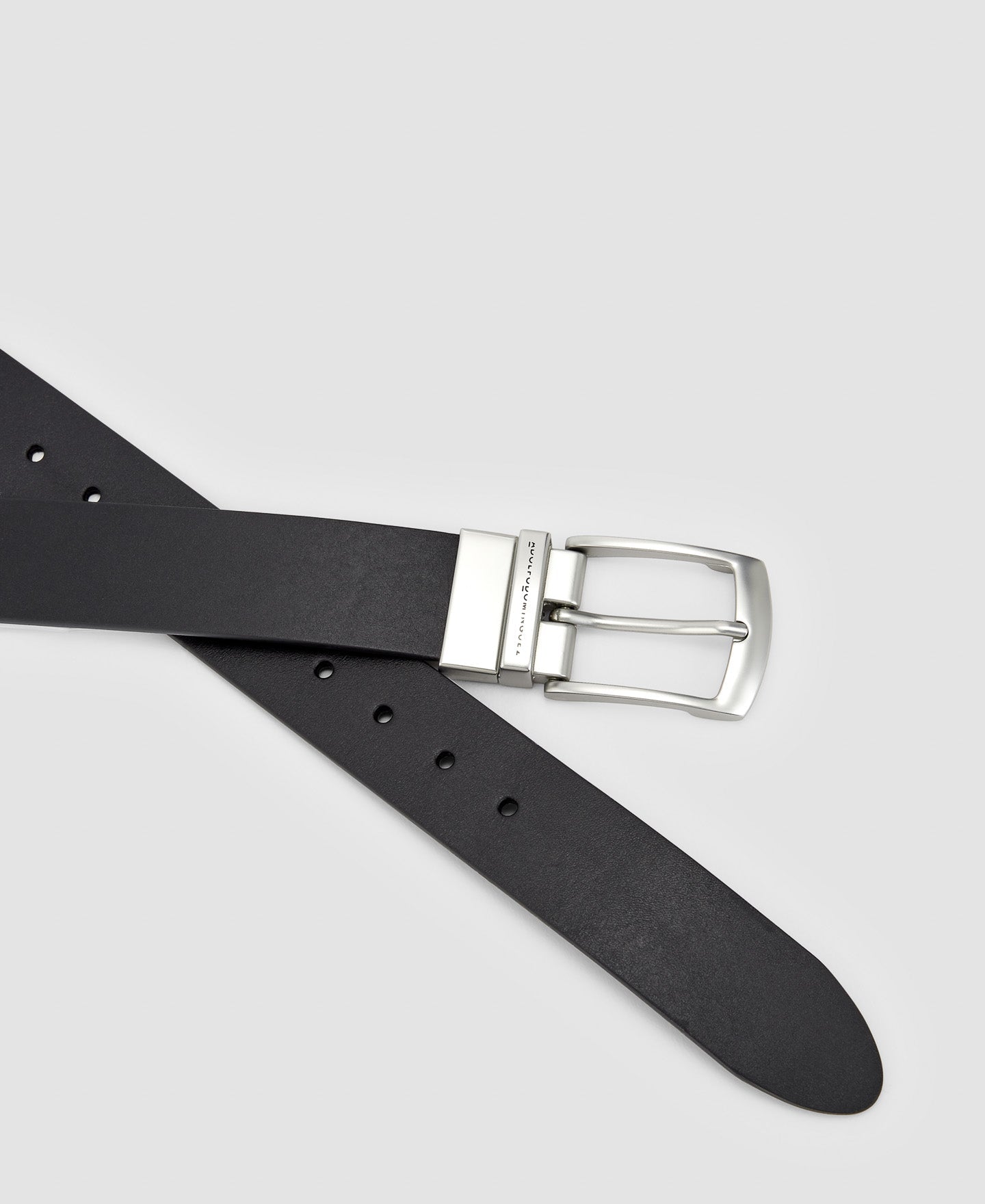 Men Belt | Black Leather Mens Belt With Metal Buckle by Spanish designer Adolfo Dominguez
