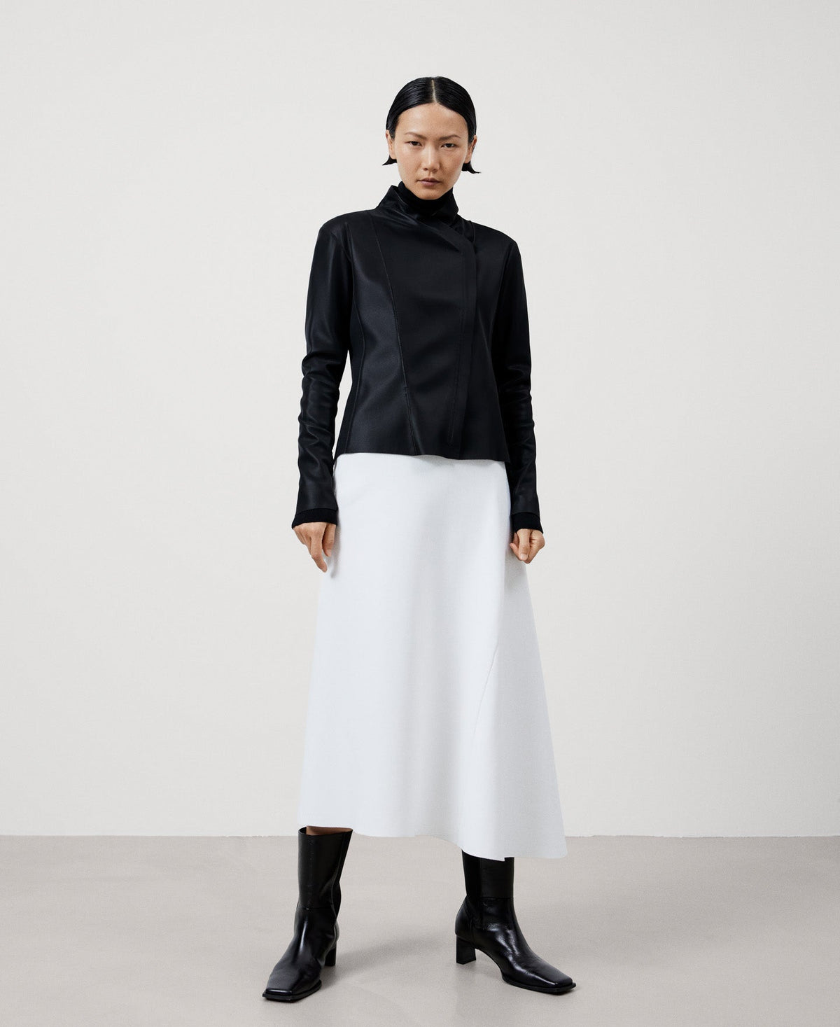 Women Ecoleather | Black Leather Texture Biker Jacket by Spanish designer Adolfo Dominguez