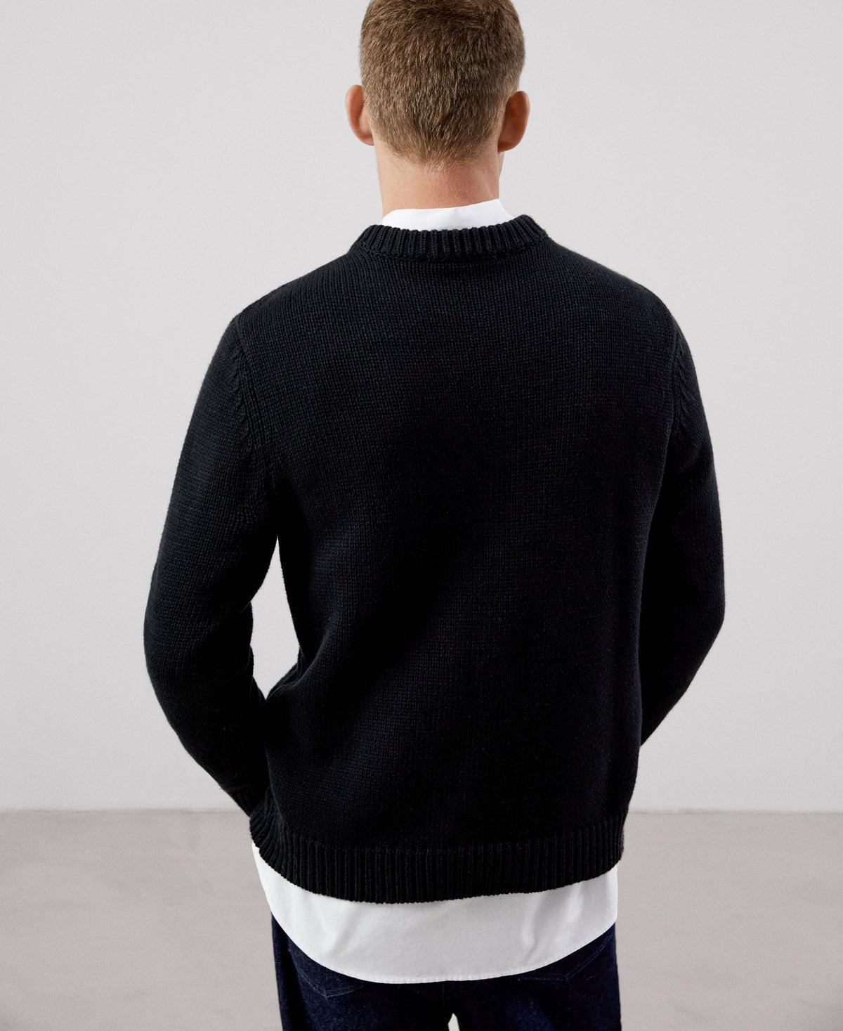 Men Jersey | Black Men Jersey Sweater by Spanish designer Adolfo Dominguez