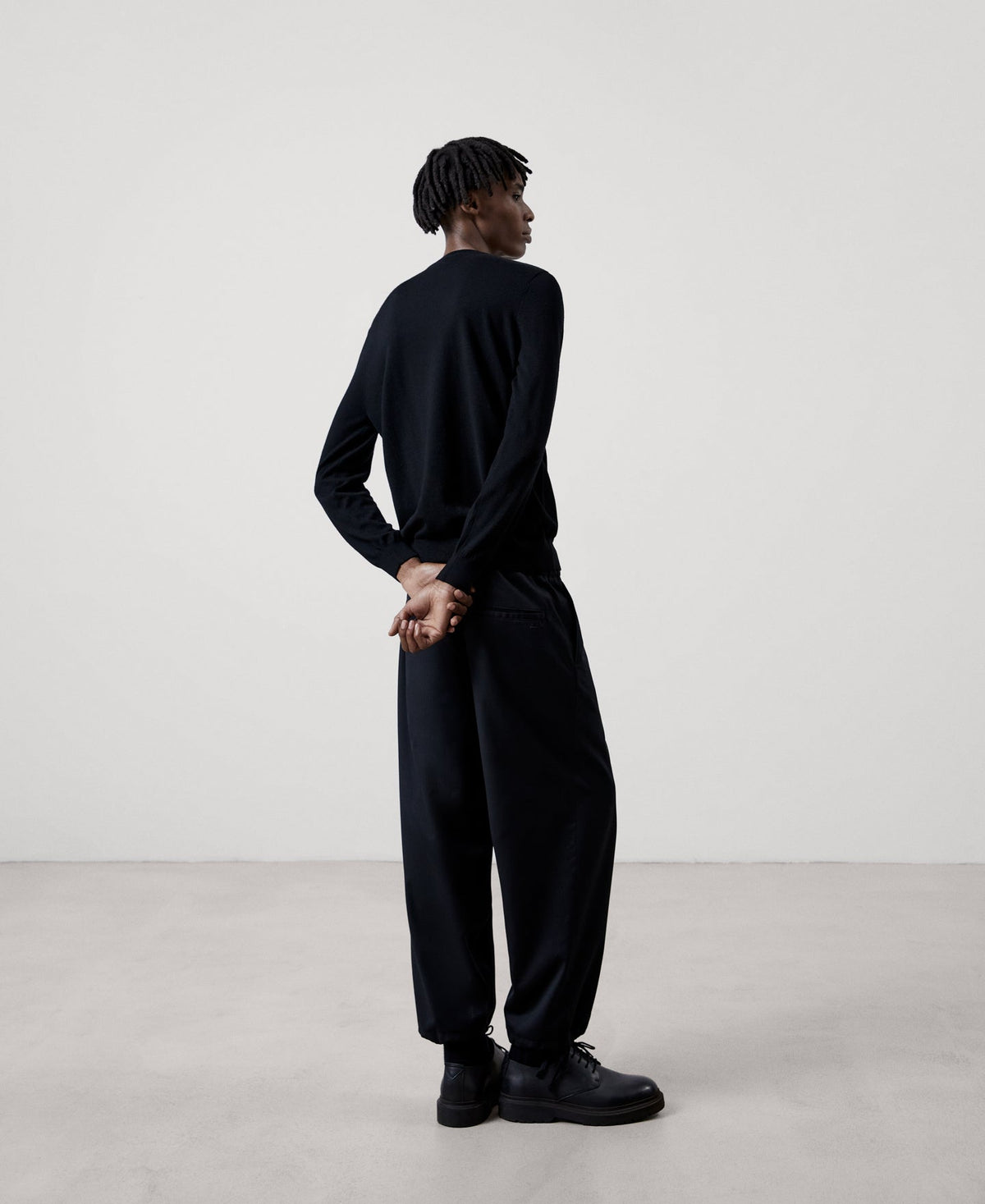 Men Jersey | Black Merino Wool Crew Neck Sweater by Spanish designer Adolfo Dominguez