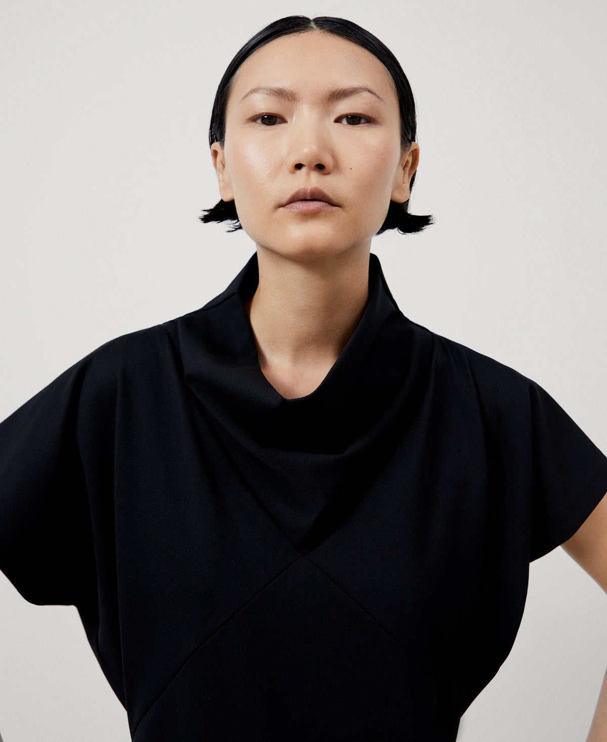 Women Dress | Black Recycled Nylon Draped Dress by Spanish designer Adolfo Dominguez