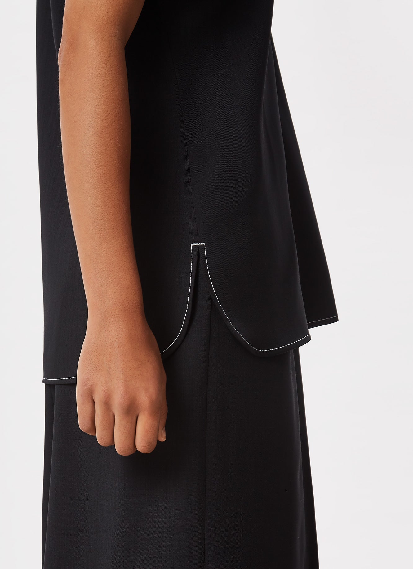 Women Short Sleeved Shirt | Black Shirt With Visible Stitching And Belt by Spanish designer Adolfo Dominguez