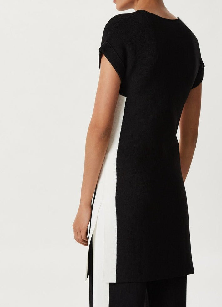 Women Jersey | Black/Ecru Bicolour Long Stretch Knit Caftan by Spanish designer Adolfo Dominguez
