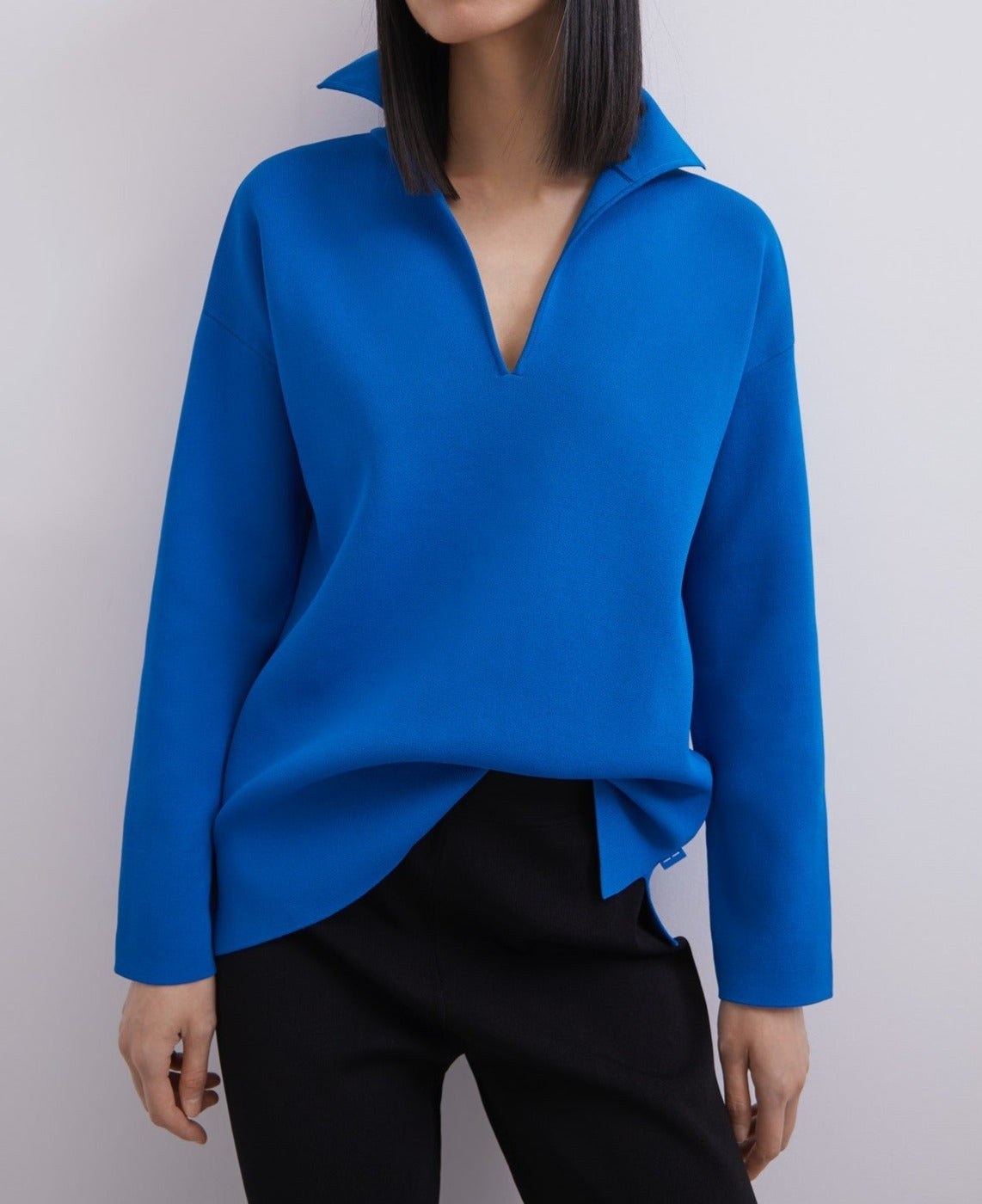 Women Jersey | Blue Cerrojillo Knit Sweatshirt by Spanish designer Adolfo Dominguez