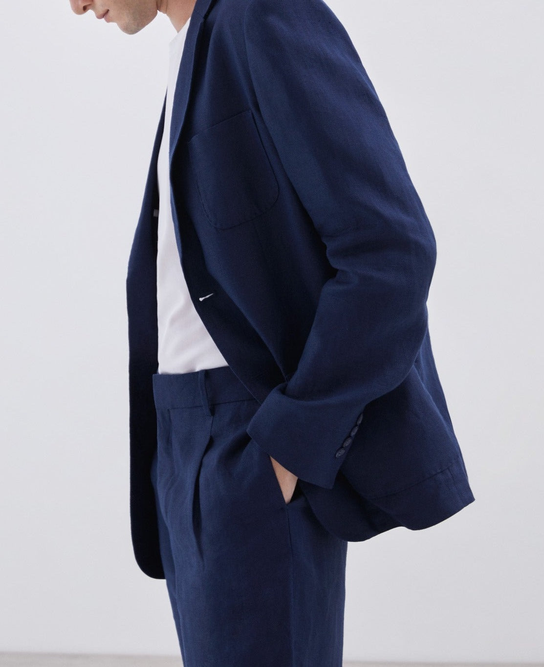 Men Unstructured Jacket | Blue Classic Tailored Blazer by Spanish designer Adolfo Dominguez
