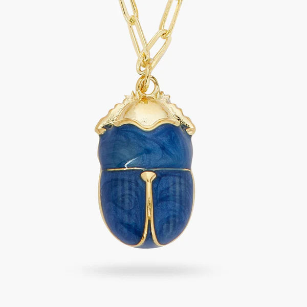 Blue Scarab Beetle And Rectangle Link Chain Necklace | ARAM3021