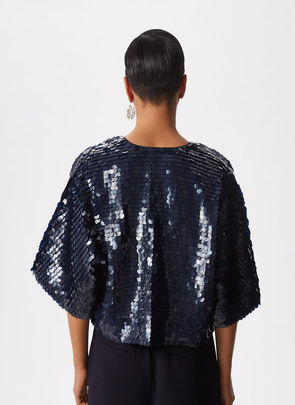 Women Knit Accesories | Blue Short Sleeve Bolero Jacket With Sequins by Spanish designer Adolfo Dominguez