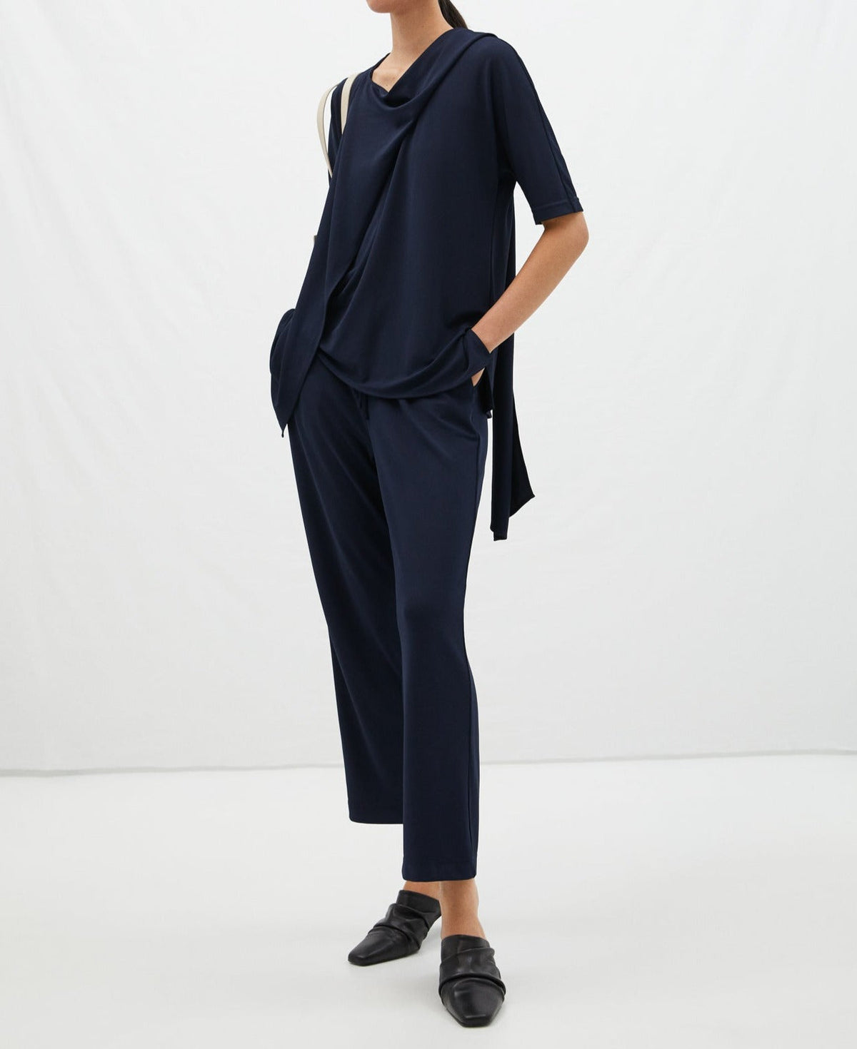 Women T-Shirt (Short Sleeve) | Blue Stretch Knitted Lace Top by Spanish designer Adolfo Dominguez