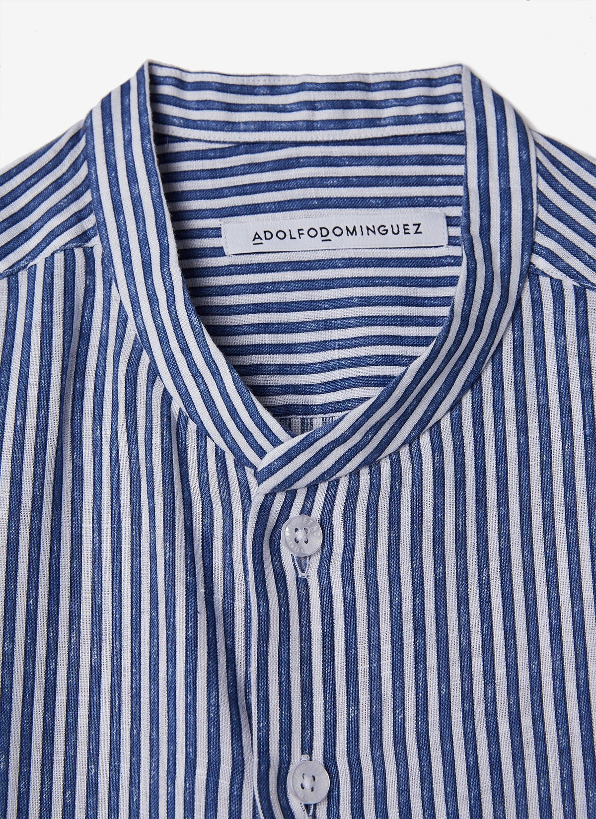 Men Shirt | Blue/White Linen Short Sleeve Shirt by Spanish designer Adolfo Dominguez