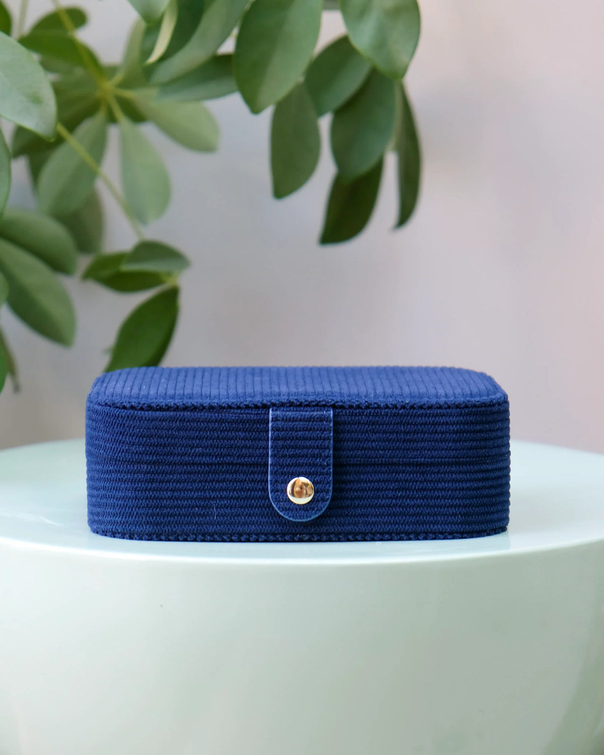Brigitte Corduroy Travel Jewelry Box Navy Blue