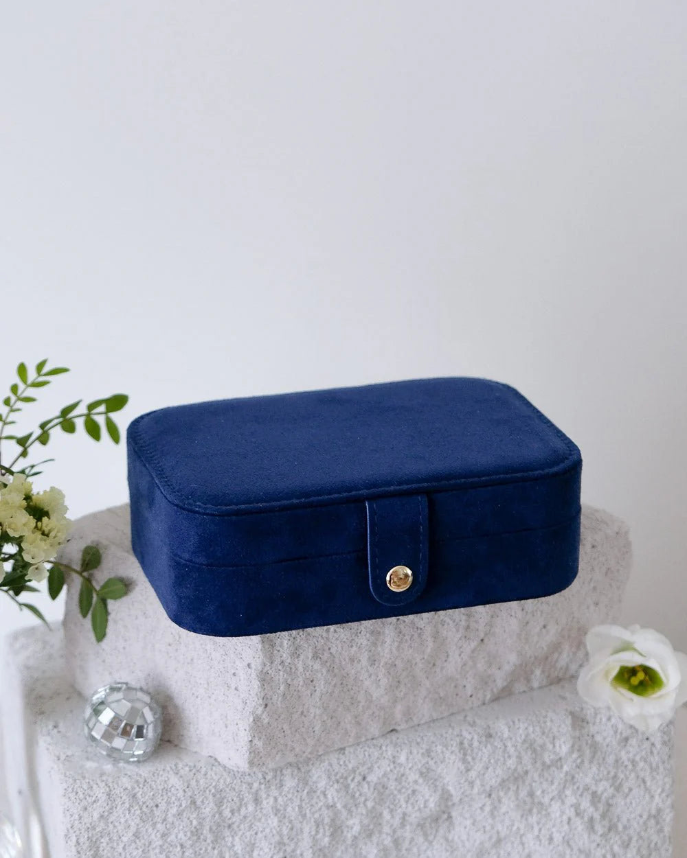 Brigitte Velvet Travel Jewelry Box Navy Blue
