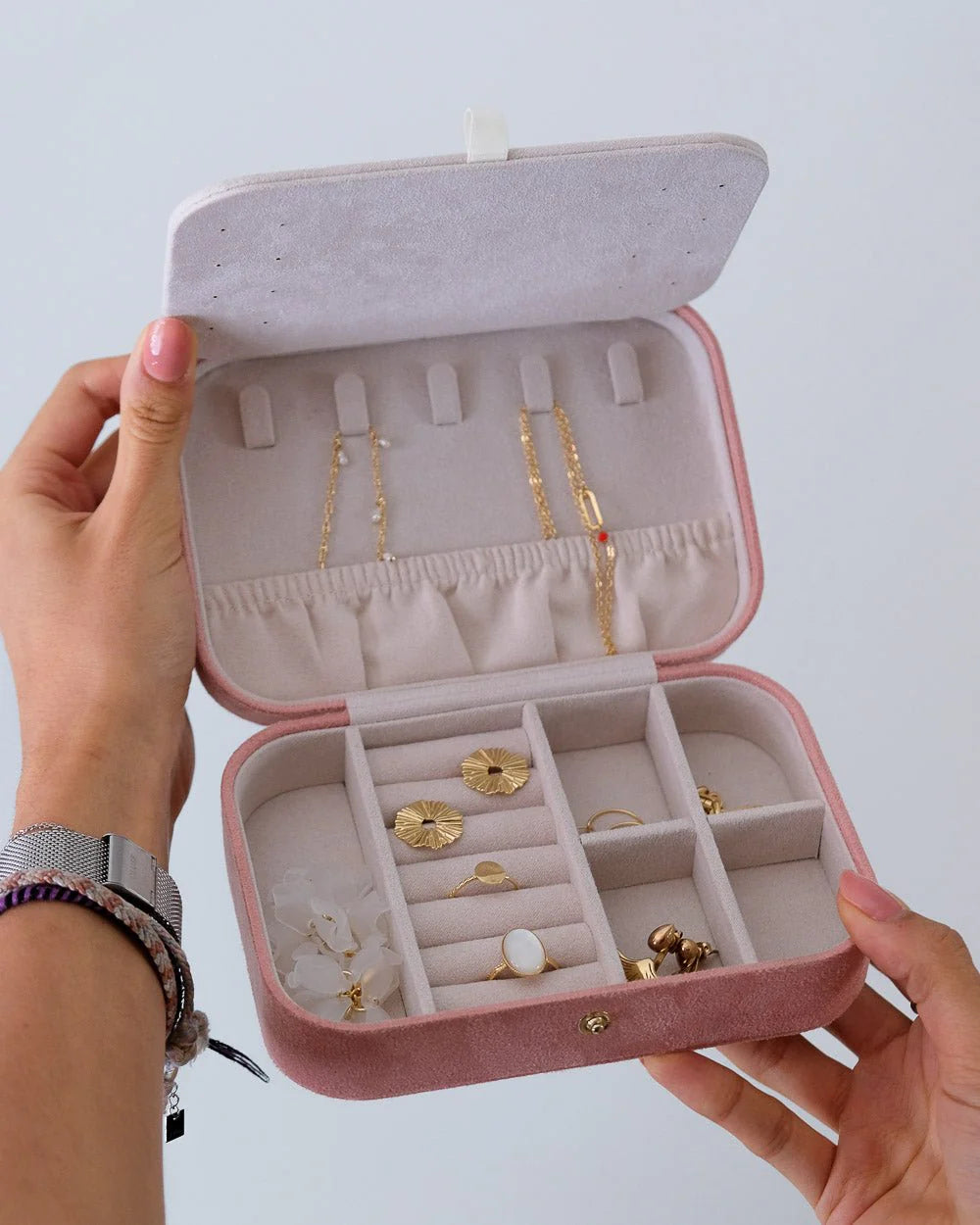 Brigitte Travel Jewelry Box In Pink Velvet