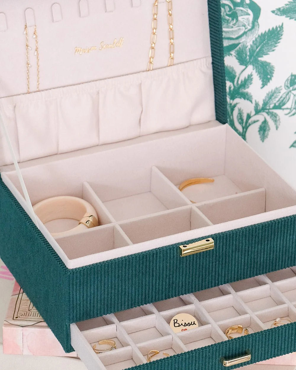 Denise Corduroy Jewelry Box Dark Green