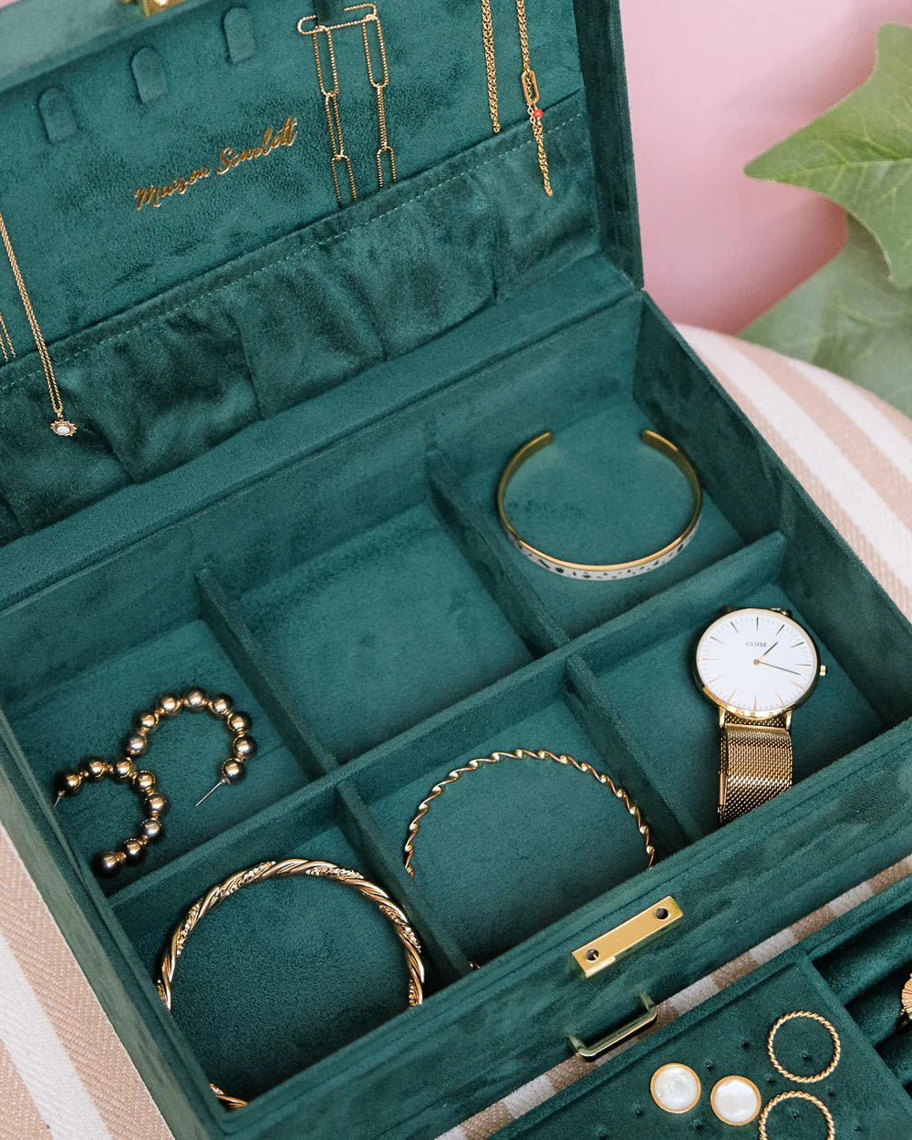 Denise Velvet Jewelry Box Green
