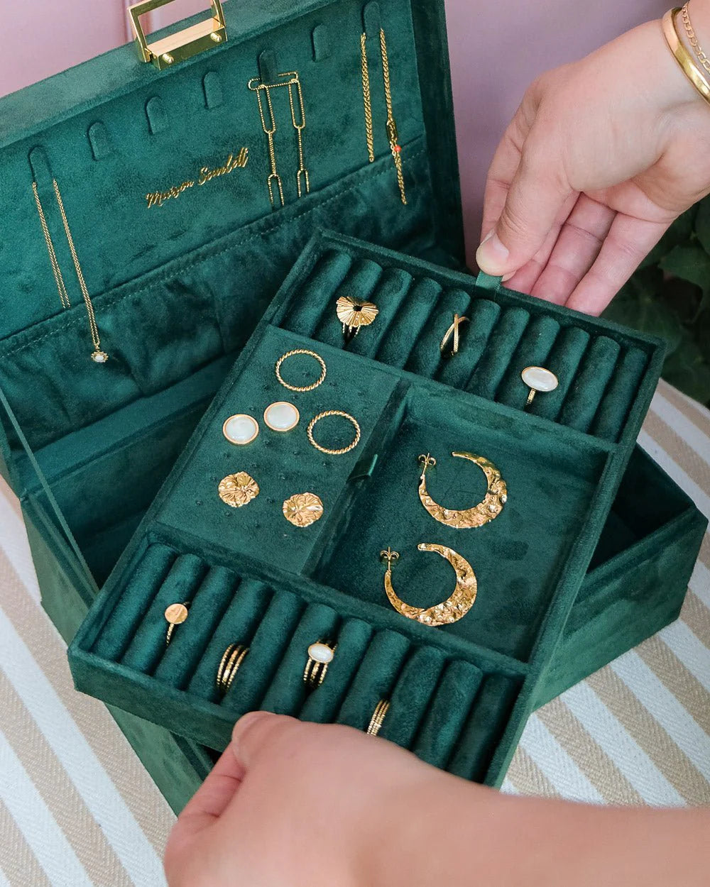 Denise Velvet Jewelry Box Green