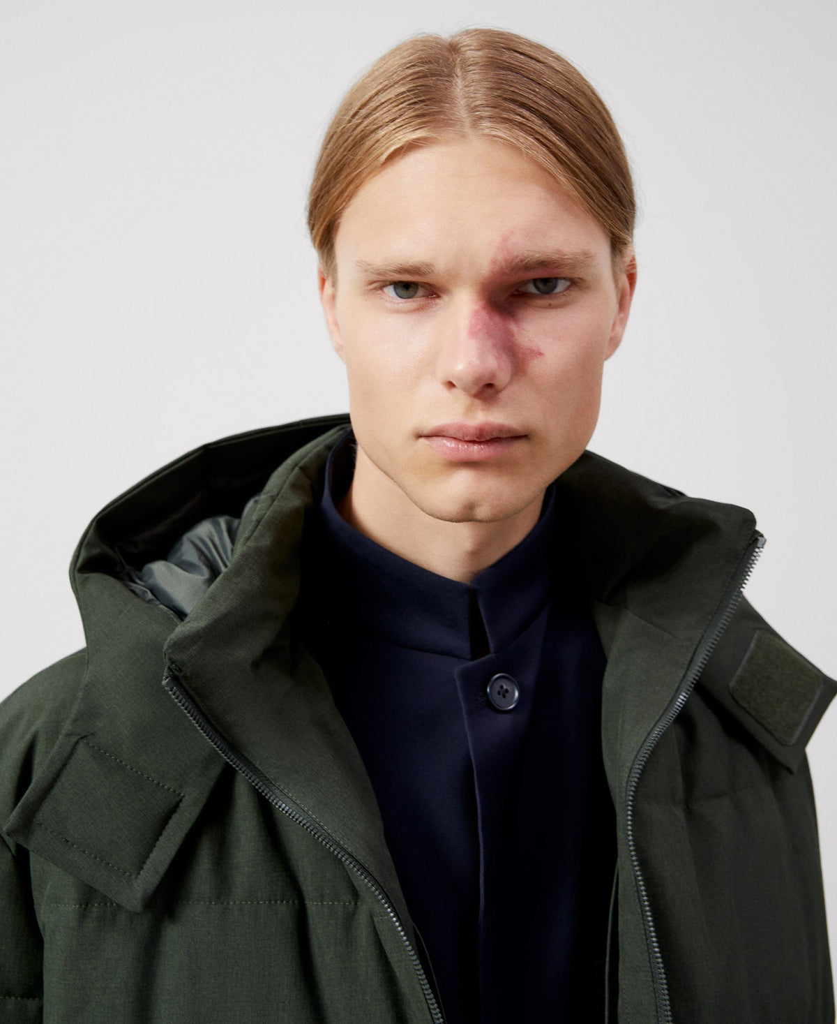 Men Short Jacket | Bottle Green Padded Hood Jacket by Spanish designer Adolfo Dominguez