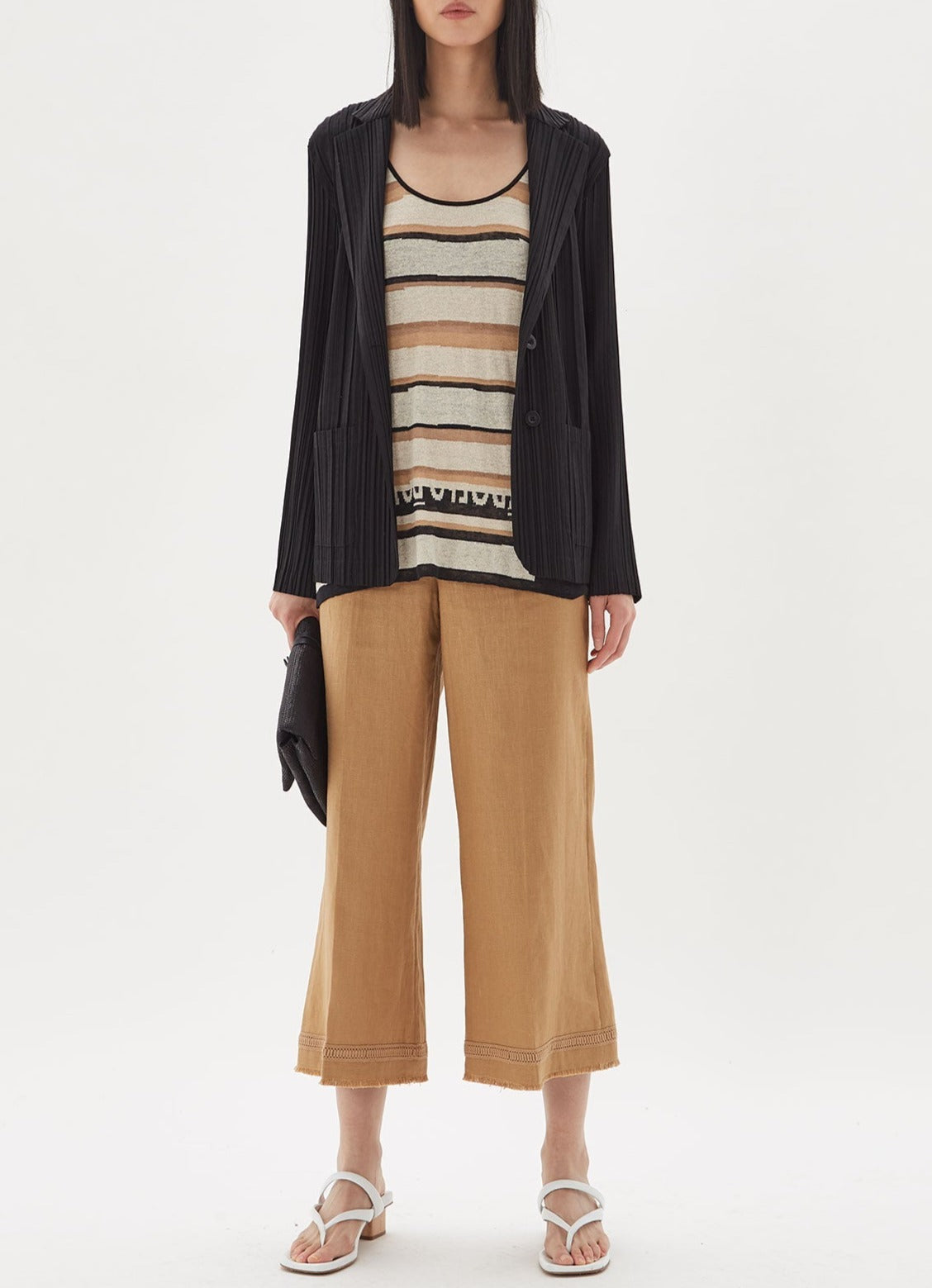 Women Jersey | Brown Stripe Striped Linen And Viscose To by Spanish designer Adolfo Dominguez