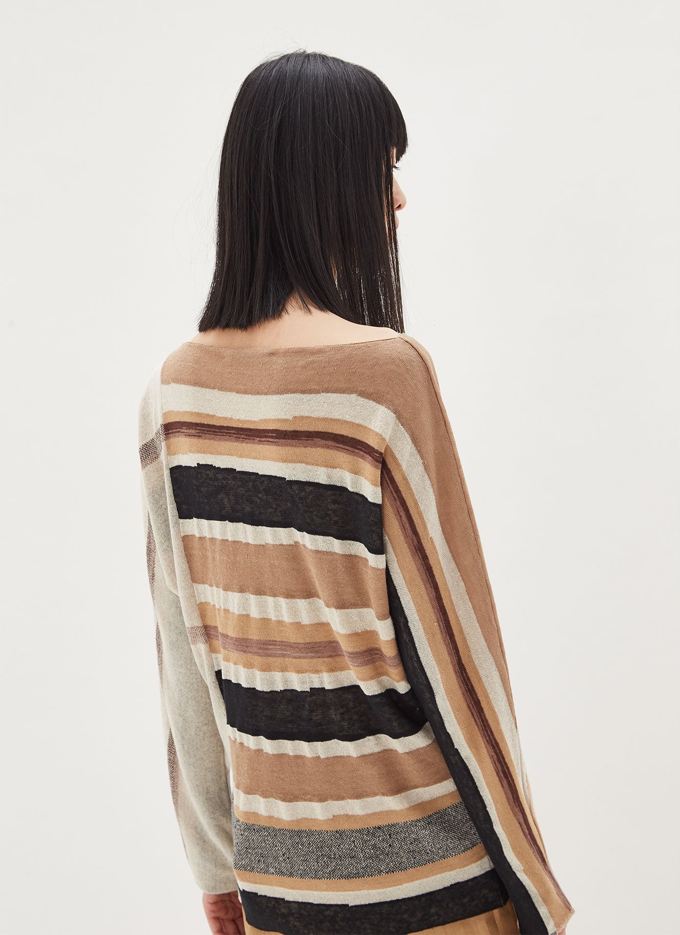 Women Jersey | Brown Stripe Striped Linen & Viscose Sweater by Spanish designer Adolfo Dominguez