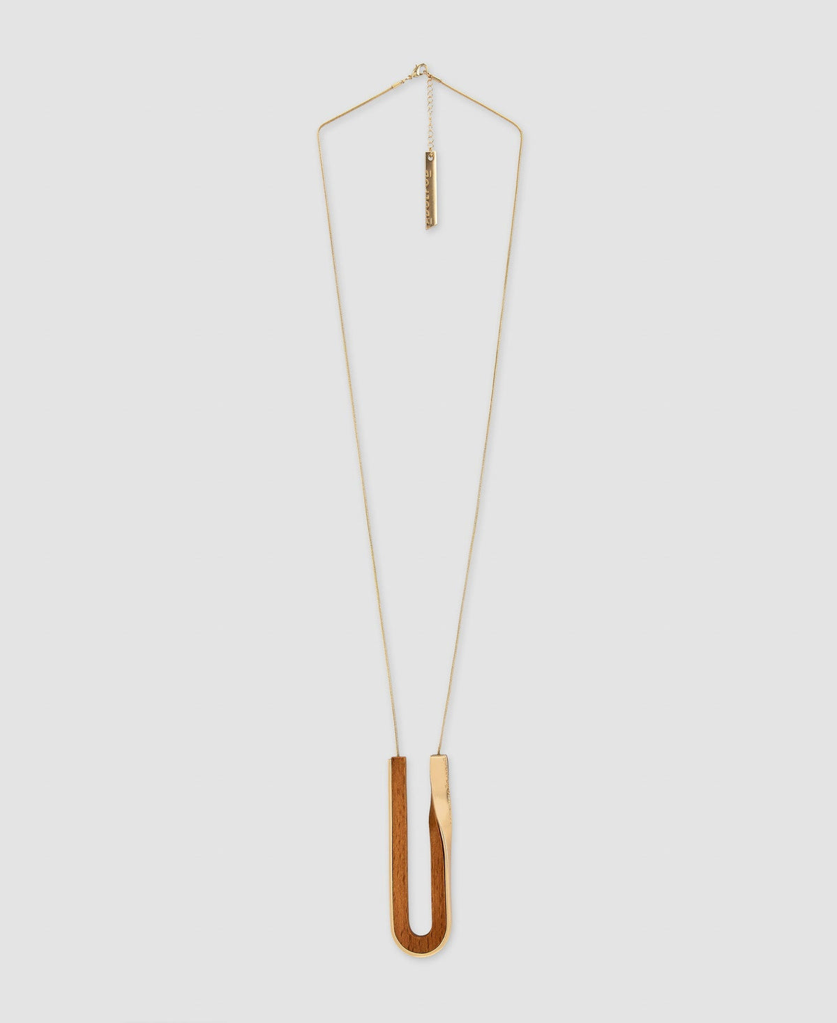 Women Necklace | Brown Wood And Zinc Twist Pendant by Spanish designer Adolfo Dominguez