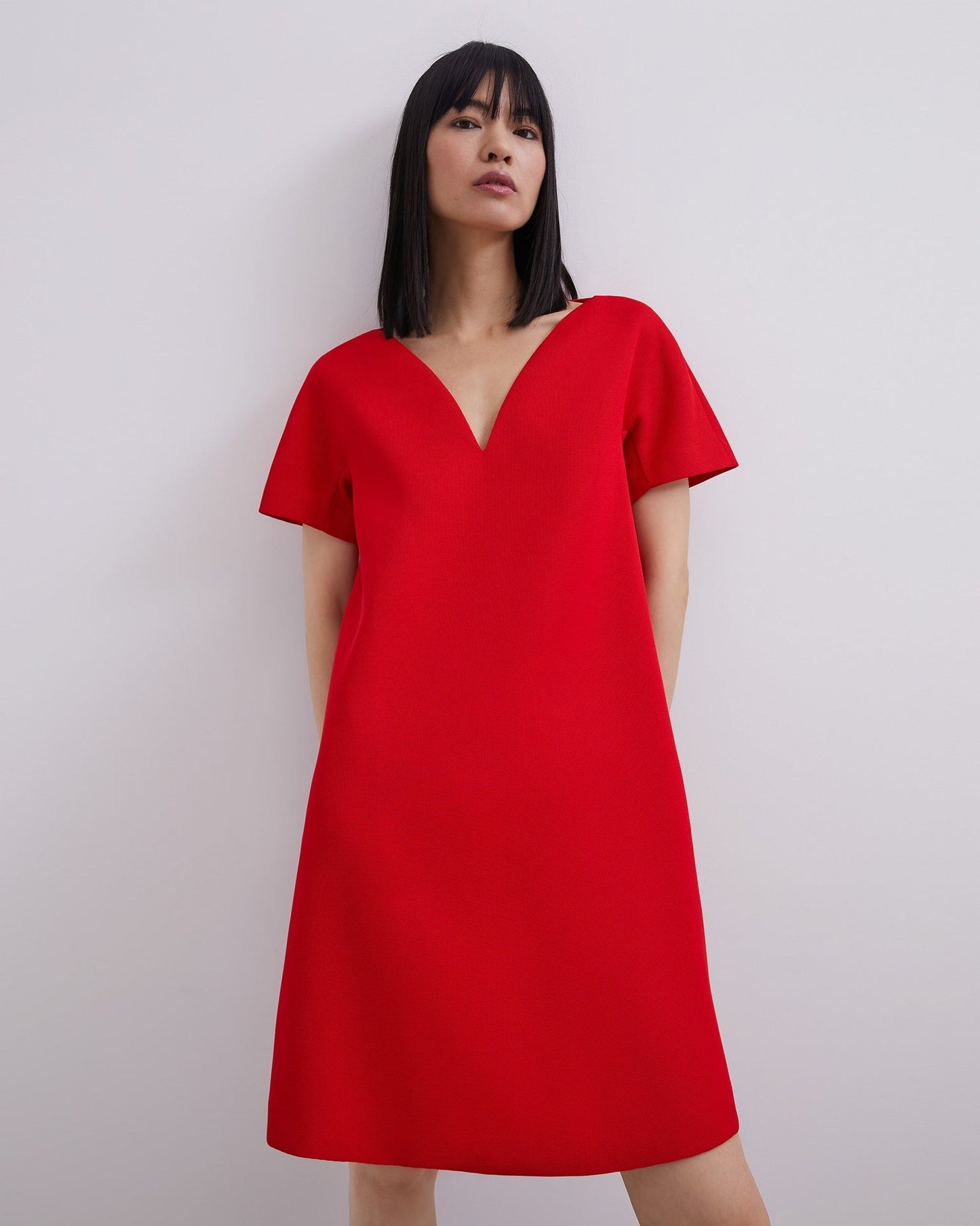 Red A-Line V-Neck Dress