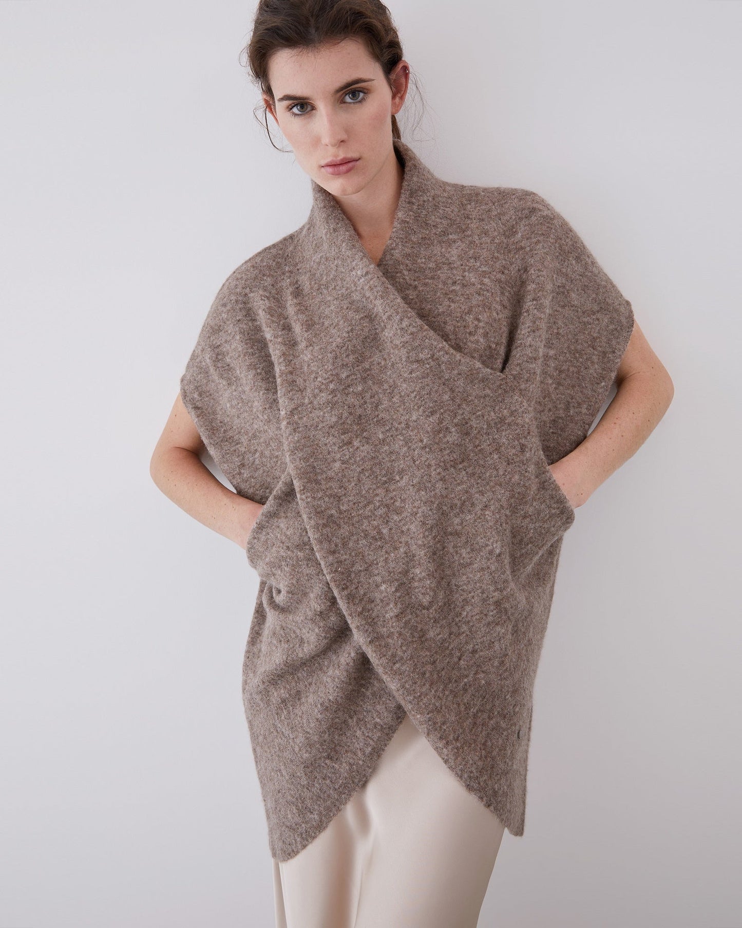 Taupe Alpaca Cape Draping Effect