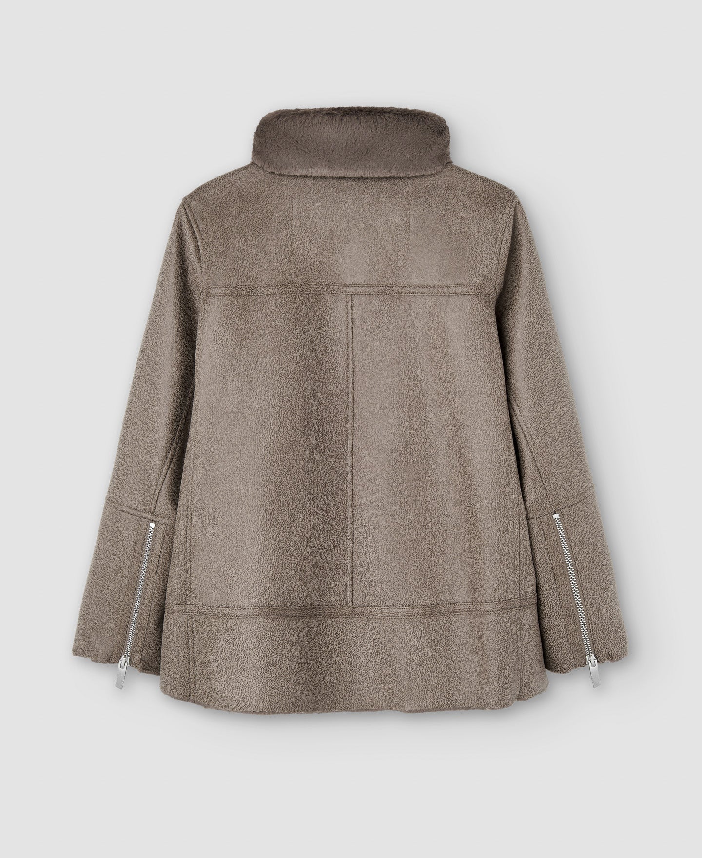 Women Ecoleather | Charcoal Grey Aviator Jacket In Leather Texture by Spanish designer Adolfo Dominguez